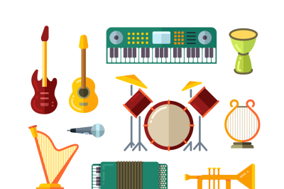 Music instrument flat vector icons