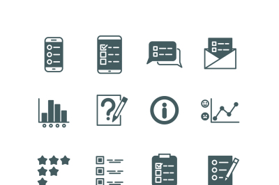 Quiz and test list, voting button, survey, questionnaire vector icons 