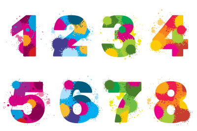 Vector numbers painted by colorful splashes