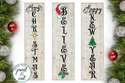 Merry Christmas Happy New Year Believe bundle vertical sign