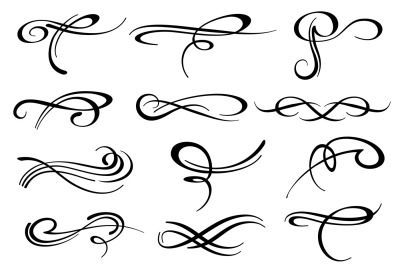 Victorian calligraphic swirl romantic flourish decoration vector set