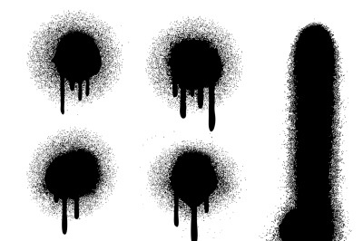 Black spray paint with drips isolated on white vector set