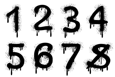 Grunge vector numbers with splatter text effect