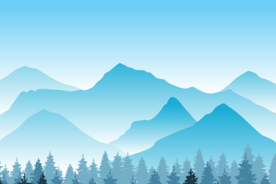 Abstract hiking adventure vector background with mountain and forest