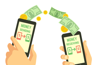 Wireless sending money with smartphone vector banking concept