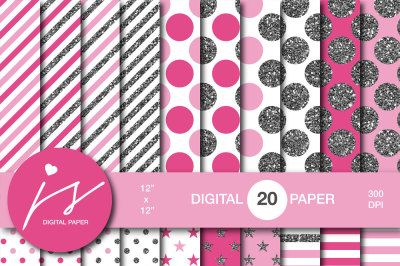 Pink silver glitter digital paper, MI-863