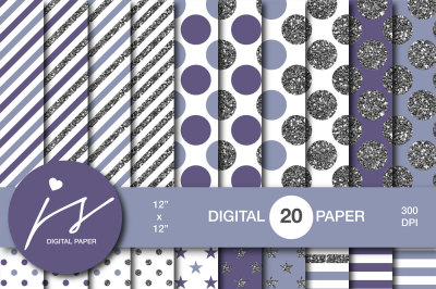 Purple silver glitter digital paper, MI-873