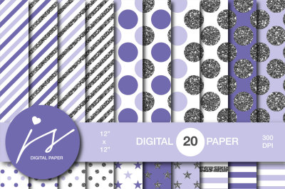 Purple silver glitter digital paper, MI-881