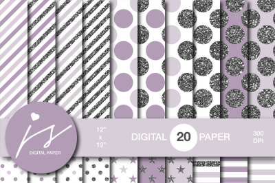 Purple silver glitter digital paper, MI-885