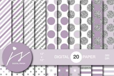 Purple glitter silver digital paper, MI-935