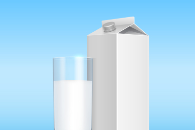 Milk pack and glass of beverage vector template