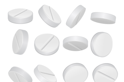 Tablets&2C; pills&2C; drugs in different positions isolated on white vector 