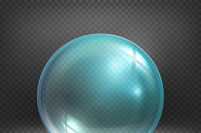 Transparent glass sphere isolated on checkered background vector illus