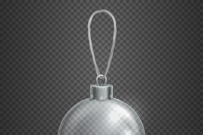 Clear transparent glass christmas toy ball isolated on checkered backg