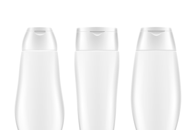 White blank shampoo bottles cosmetic container packages vector mockups