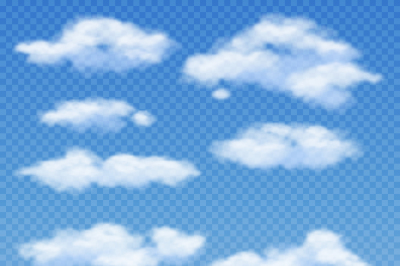 White clouds isolated on transparent blue background vector illustrati