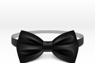 Black bow tie realistic vector illustration isolated on white backgrou