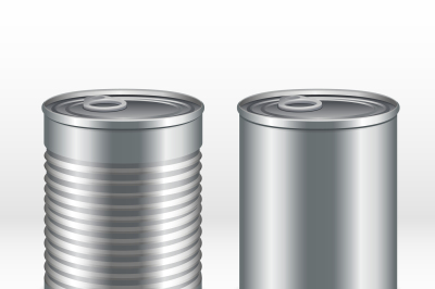 Blank metal products container, tin cans isolated on transparent check