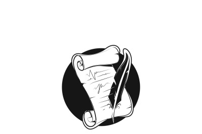 Scroll with feather pen vector icon