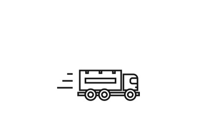 Speeding delivery symbol or truck linear vector icon