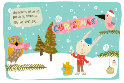 Christmas characters and lettering