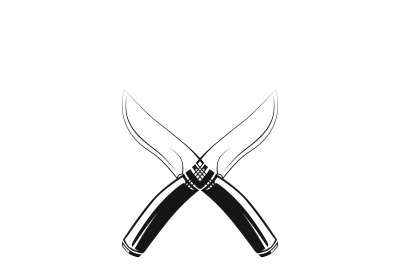 Hunting combat crossing knives vector icon