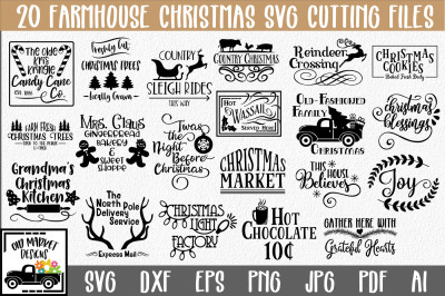 Farmhouse Christmas SVG Bundle with 20 SVG Cut Files - PNG DXF EPS
