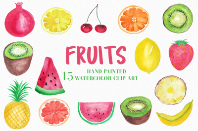 Watercolor Fruits Clipart,Watercolor Fruit, Watermelon, Lemon
