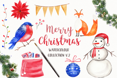 Watercolor Christmas Clipart, Merry Christmas Clipart