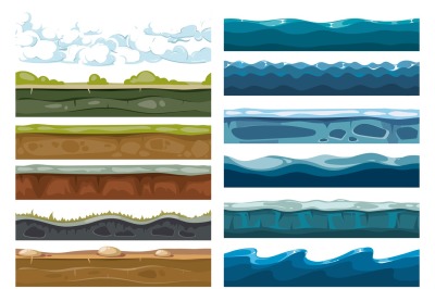 Set of landscape land&2C; sea and cloud backgrounds