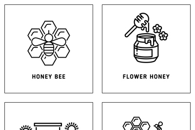 Honey, bees honeycomb vector logos template set