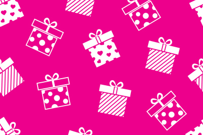 Vector gift boxes pink seamless pattern