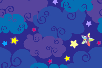 Vector cartoon clouds and stars nighttime seamless pattern