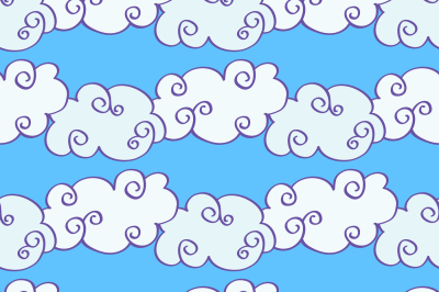 Vector hand drawn clouds over the blue sky seamless pattern