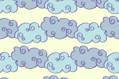 Pastel colored vector hand drawn clouds seamless pattern