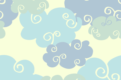 Pastel colored vector hand drawn clouds seamless pattern