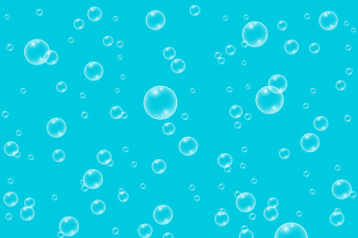 Blue vector realistic water bubbles seamless pattern