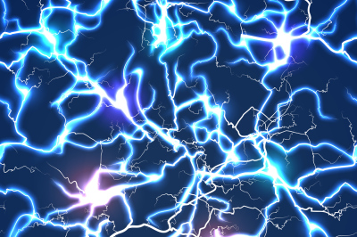 Electric blue vector lightning seamless pattern