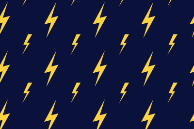 Yellow vector lightning dark blue seamless pattern