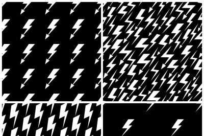 Set of vector lightning seamless patterns in black and white