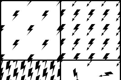 Set of vector lightning seamless patterns in black and white