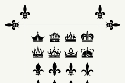 Geraldic crowns and fleur de lys design elements