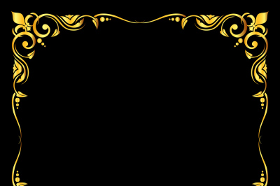 Golden vector ornate royal fleur de lys frame black background