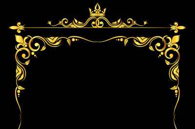 Golden vector ornate royal fleur de lys frame black background