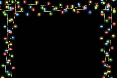 Glowing Christmas garlands vector frame black