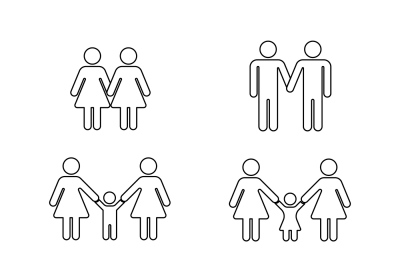 Vector gay family thin line icons white