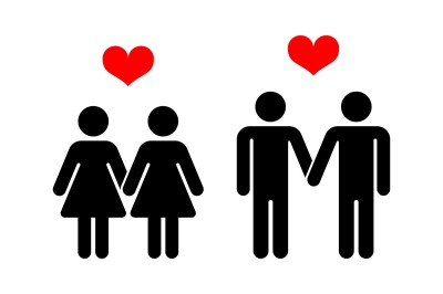 Vector gay pairs in love icons over white