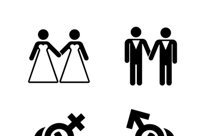 Vector gay wedding icons set white