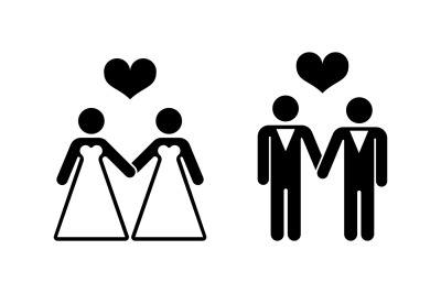 Gay wedding icons over white