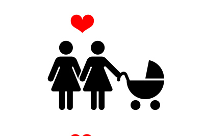 Vector gay family with children icons over white